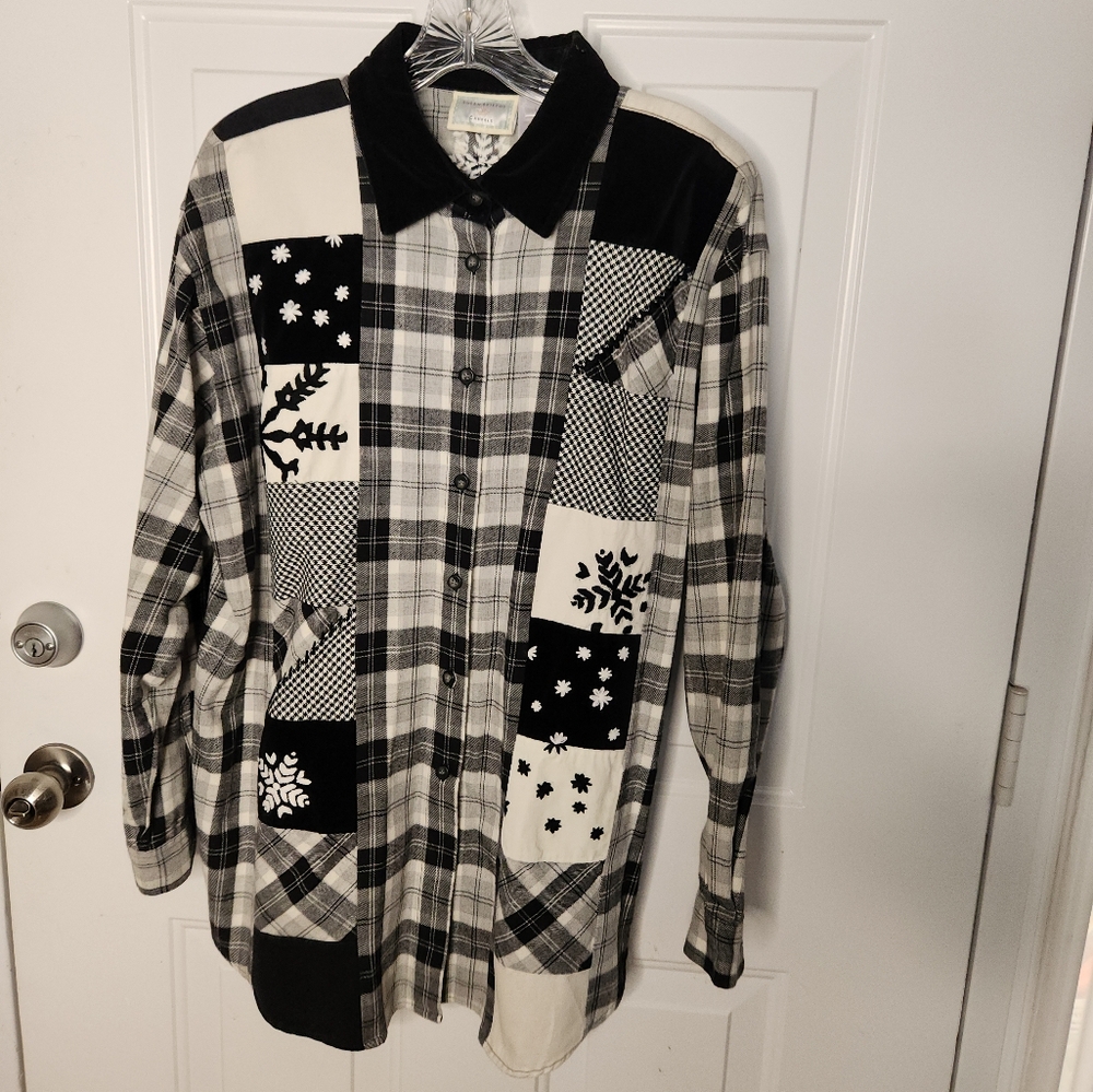 Vintage Susan Bristol Black and White Patchwork Winter Top or Jacket Size Large